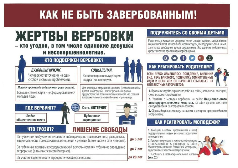 Материалы о способах вербовки, об ответственности за пособничество в деятельности украинских радикальных структур, а также за совершение преступлений, предусмотренных ст. 205 Уголовного кодекса Российской Федерации.